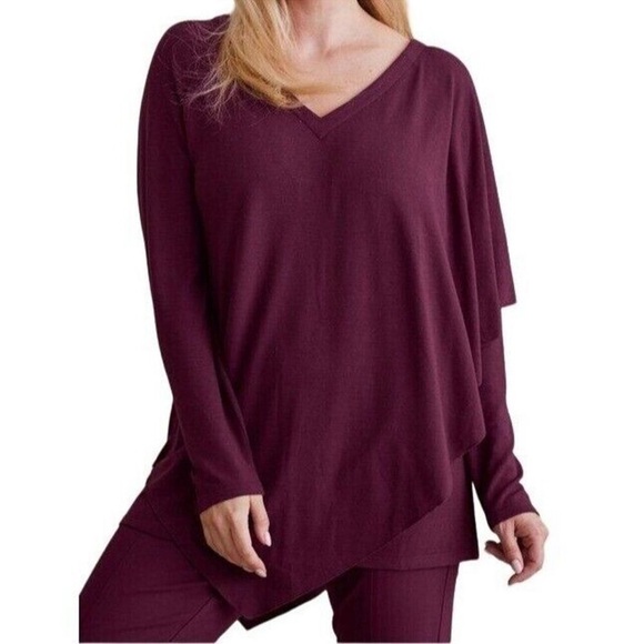 Soft Surroundings Tunic Madeline Cape Overlay Knit Top-Purple Wine-Women Large - Picture 1 of 6